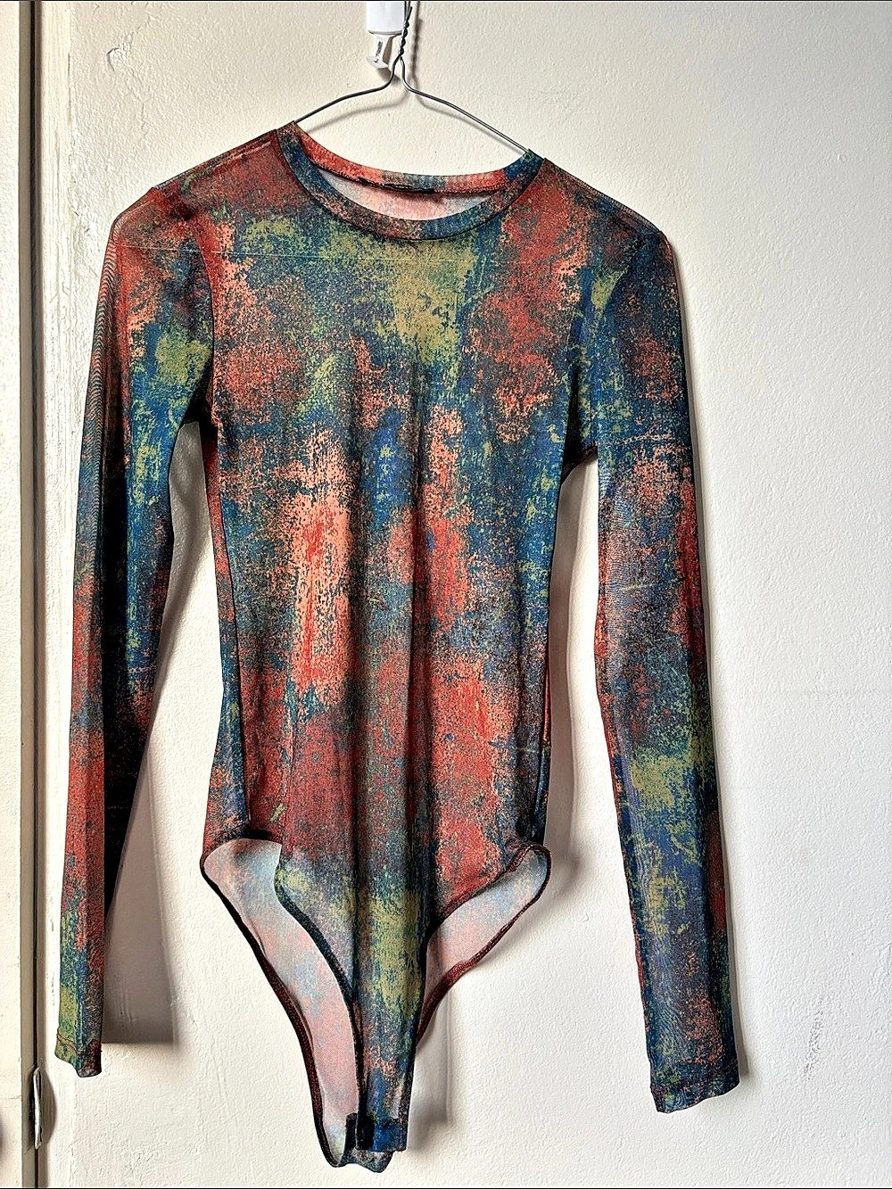 Zara Abstract Long Sleeve Bodysuit in Blue & Red Size Medium